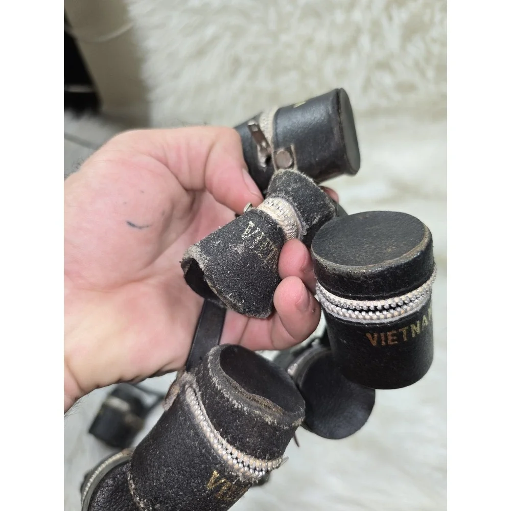 11 Vintage Sm1960's Black Leather 35mm Film Roll Holder Canister Case Zippered